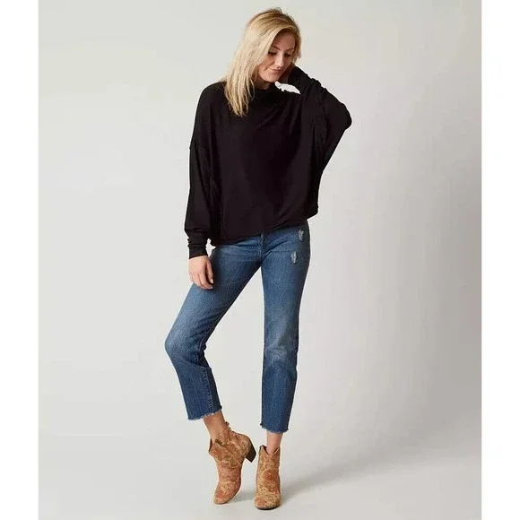 We The Free People Alameda Dolman Sleeve Turtleneck Top Black Medium H12840 - Picture 12 of 16
